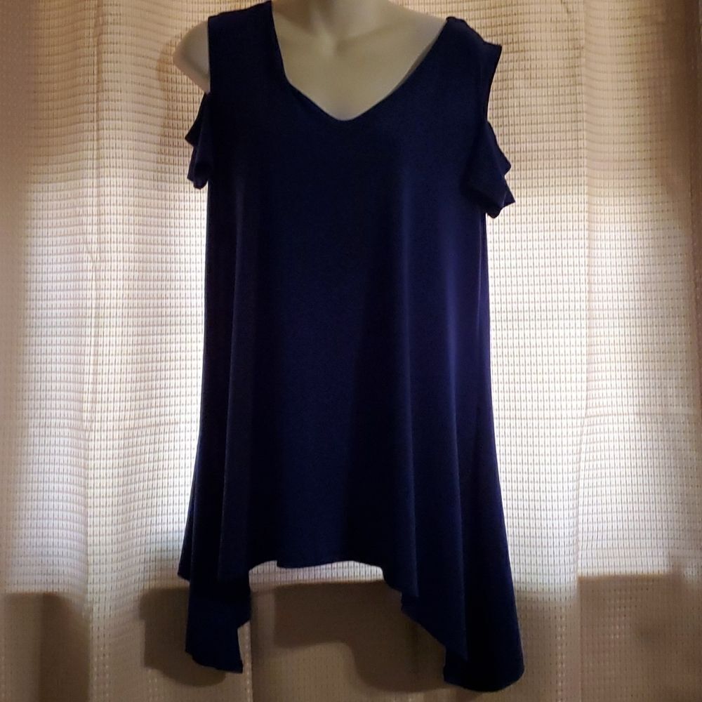 CLARA SUN WOO ROYAL BLUE CUT-OUT SLEEVE TOP. S